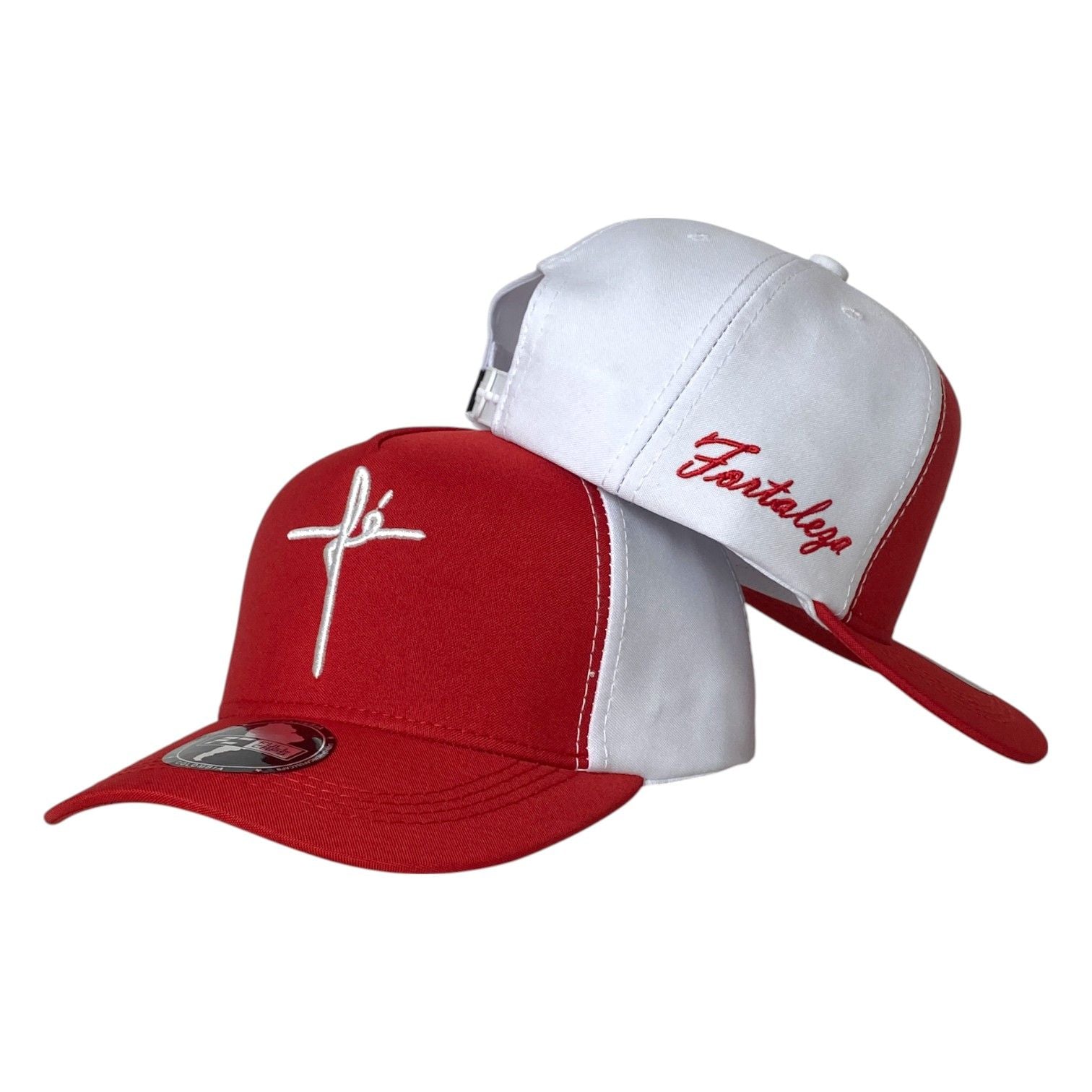 Gorra FE Roja y Blanca con Bordado en Relieve y Bordado Lateral.