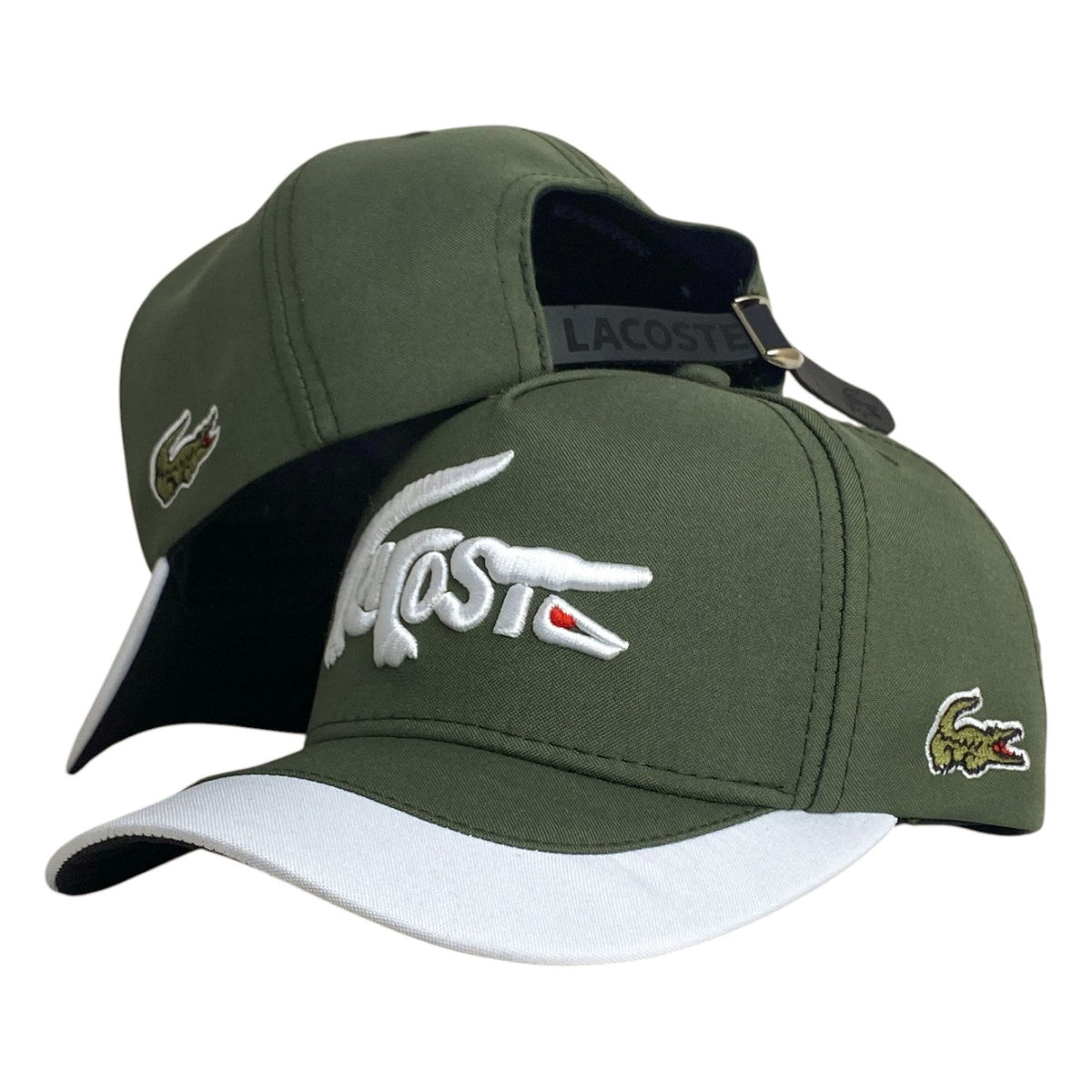 Gorra Lacoste Verde con Bordado en Relieve y Visera Blanca.