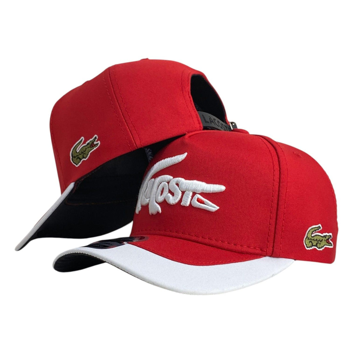 Gorra Lacoste Roja con Bordado en Relieve y Visera Blanca.