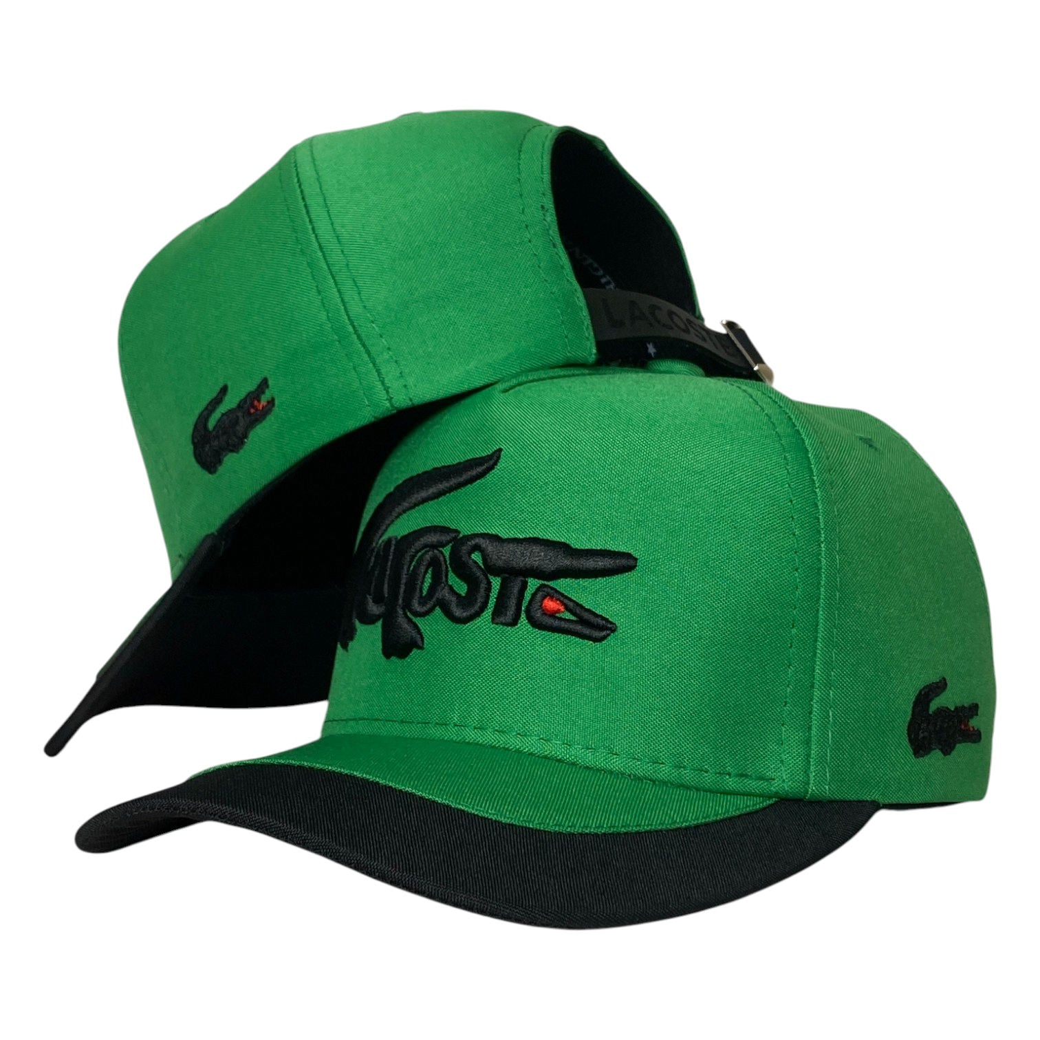Gorra Lacoste Verde con Visera Negra y Bordado en Relieve.