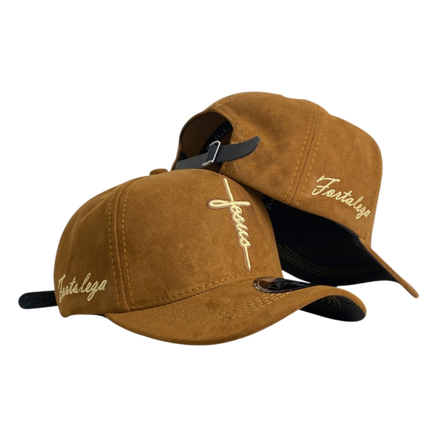 Gorra FE Marrón en Gamuza con Bordado en Relieve y Cierre de Cuero.