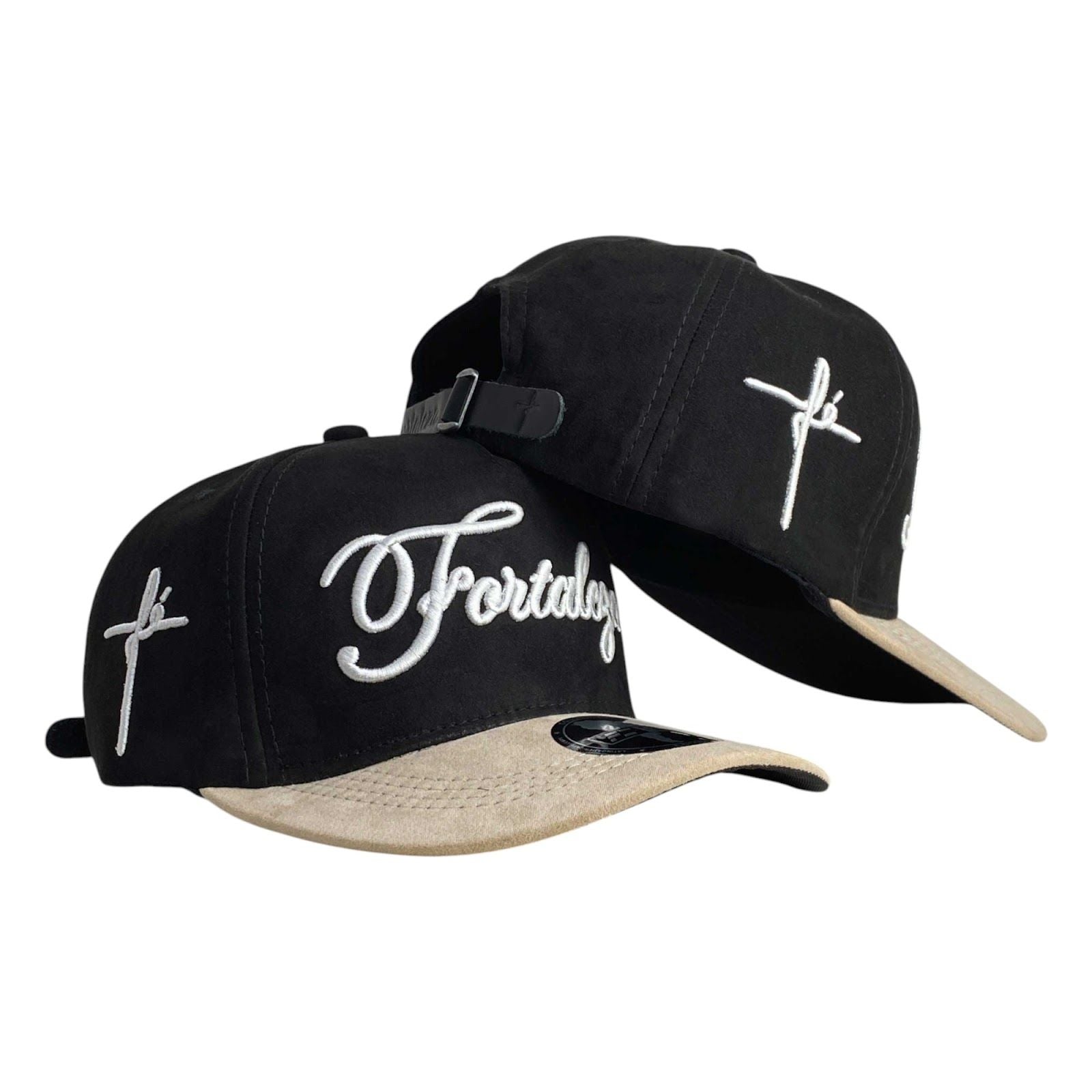 Gorra FE Negra en Gamuza con Visera Beige y Bordado en Relieve.