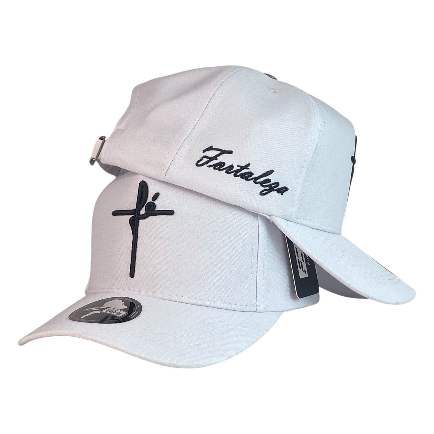 Gorra FE Blanca con Bordado de Cruz y Bordado de Fortaleza.