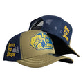 Gorra Bass Pro Shop Beige y Azul con Malla Azul y Bordado en Relieve.