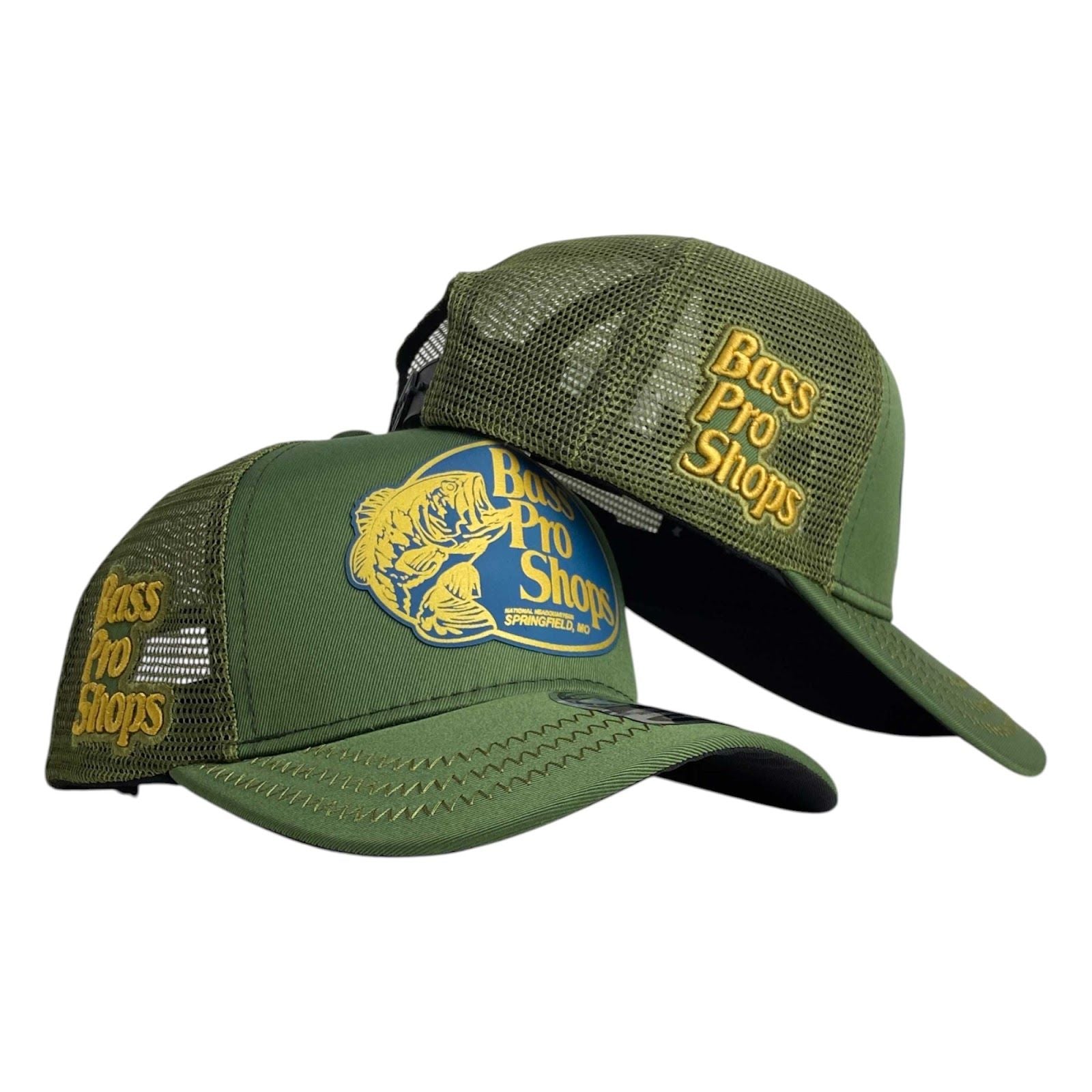 Gorra Bass Pro Shop Verde con Malla Verde y Bordado en Relieve.