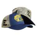 Gorra Bass Pro Shop Azul con Malla Beige y Bordado en Relieve.
