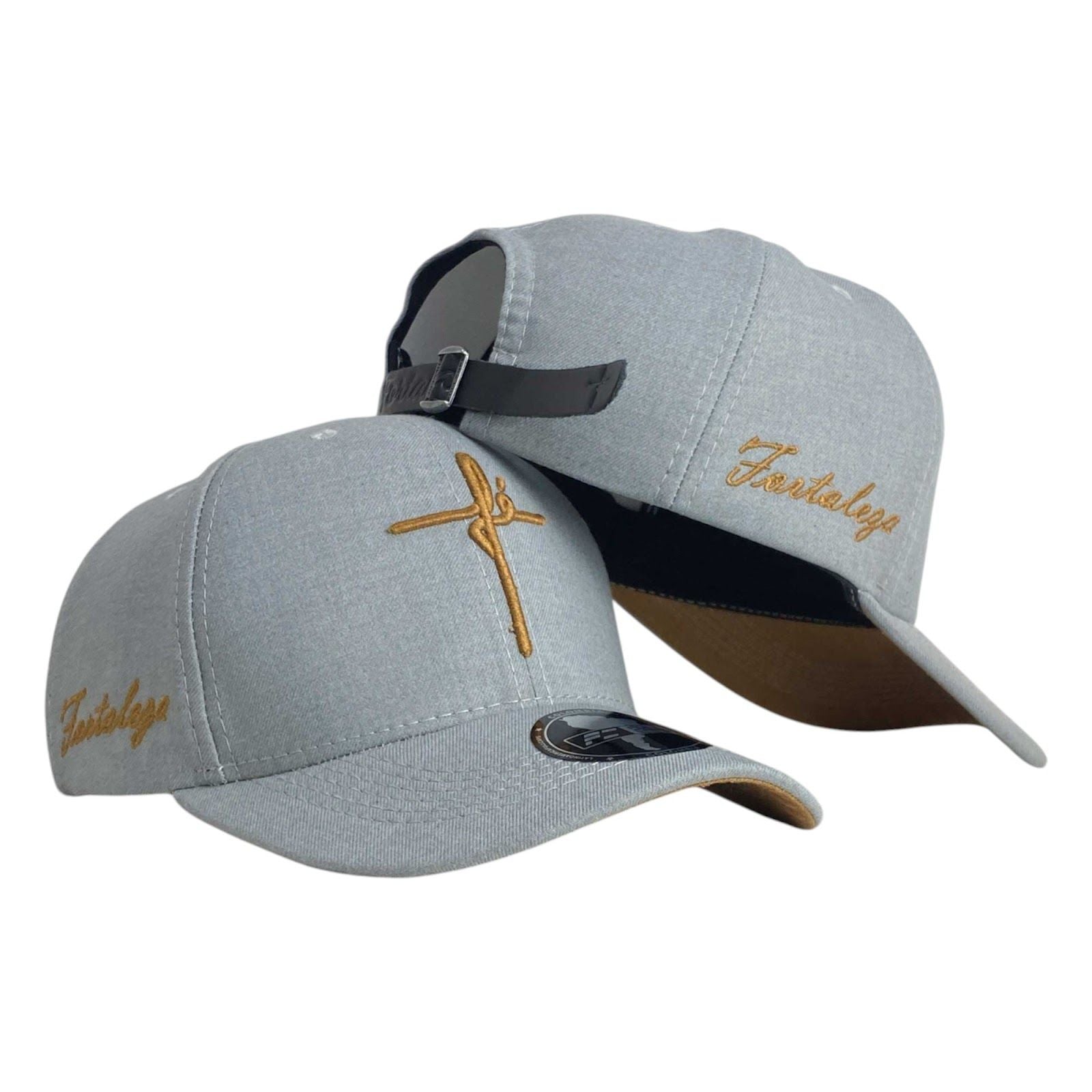 Gorra FE Gris con Bordado en Relieve y Cierre de Cuero.