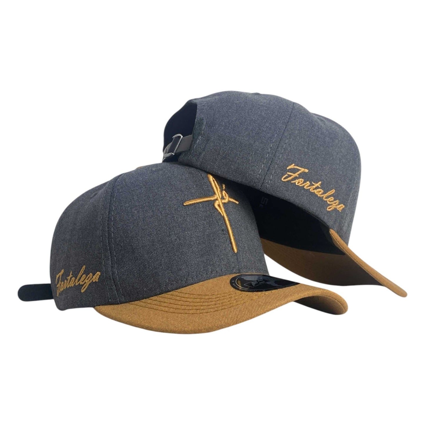 Gorra FE Gris con Visera Miel y Bordado en Relieve.