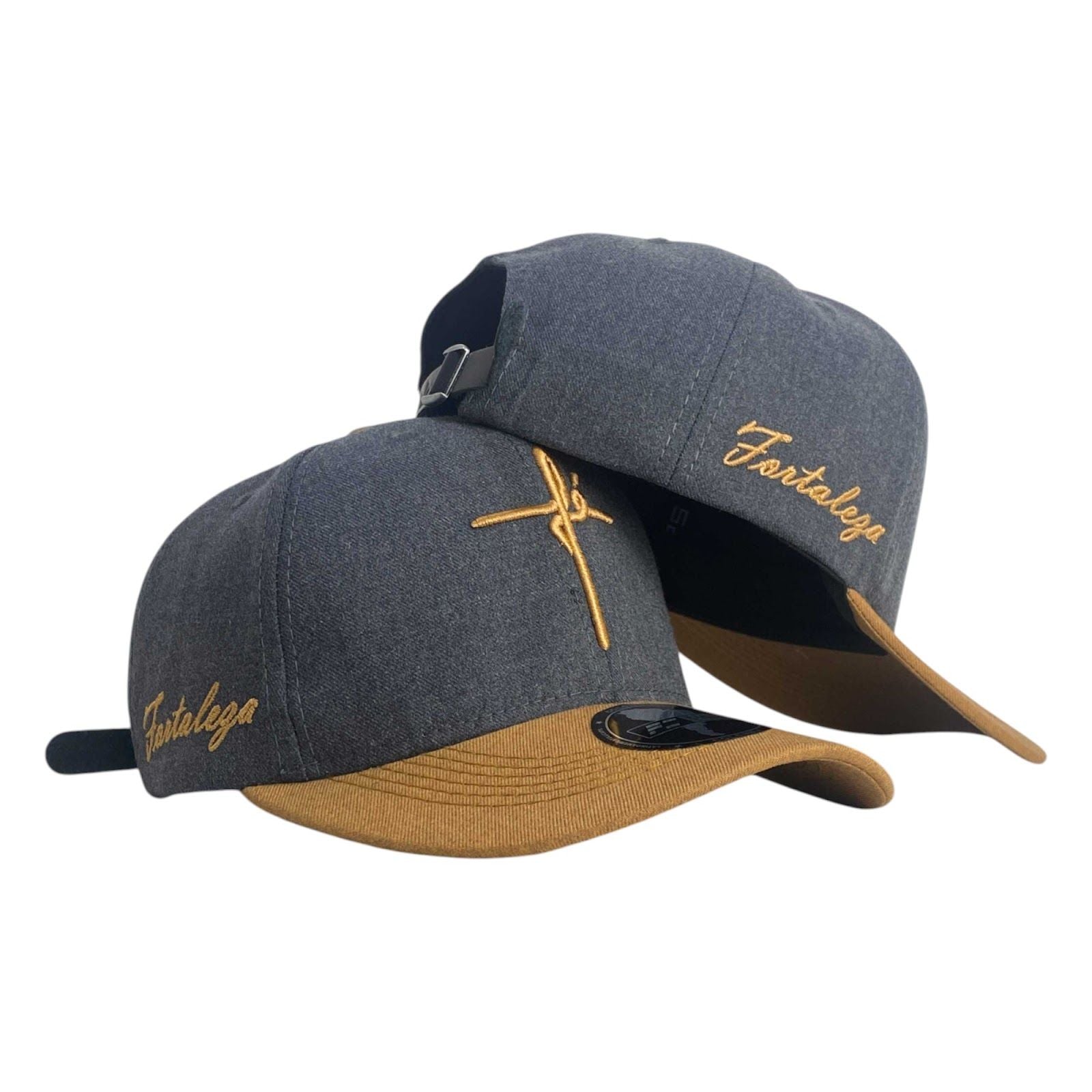 Gorra FE Gris con Visera Miel y Bordado en Relieve.