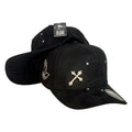 Gorra FE Negra en Gamuza con Bordado de Cruz y Cristales.