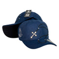 Gorra FE Azul en Gamuza con Bordado de Rosario y Manos en Oración.