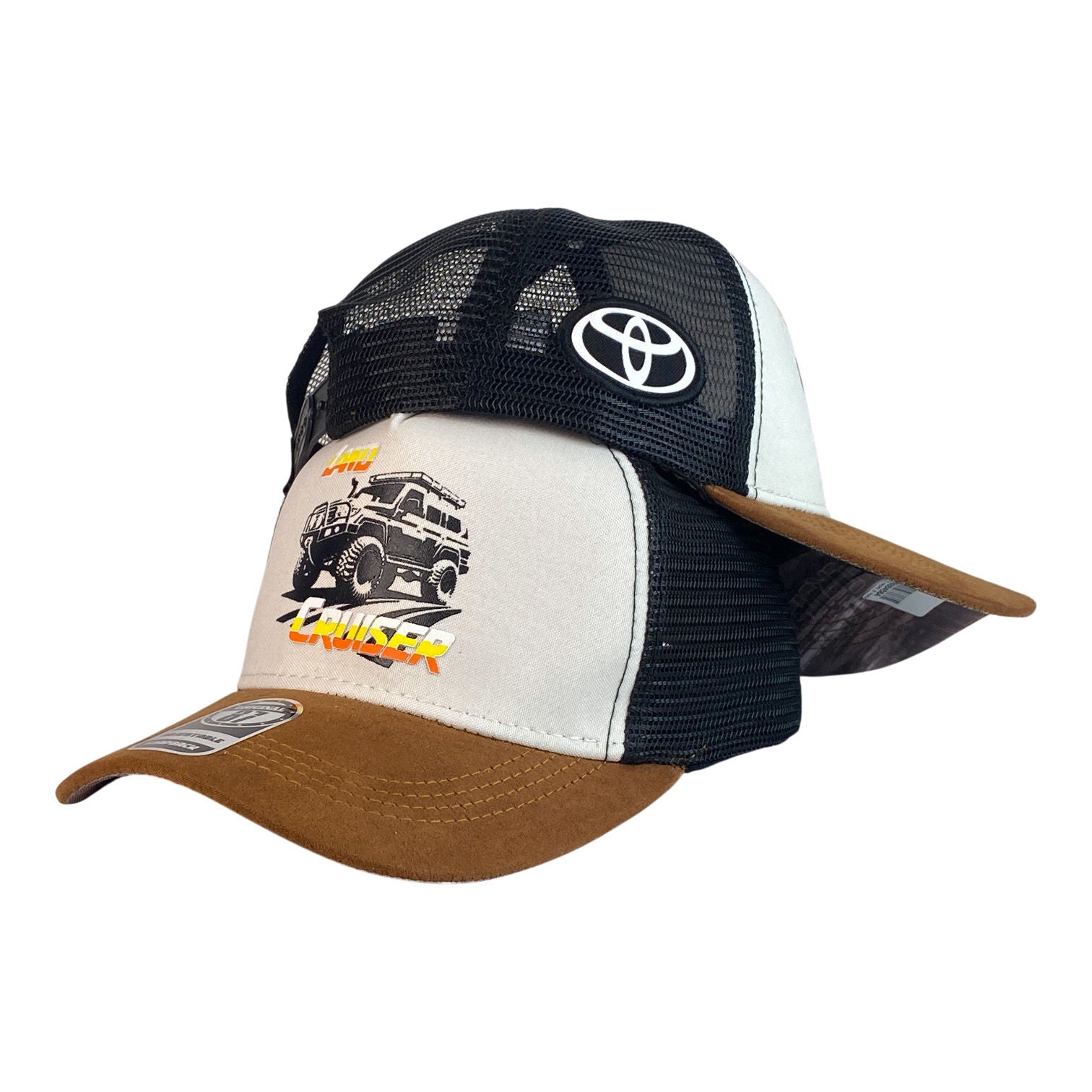 Gorra Toyota Blanca en Gamuza con Malla Negra y Estampado.