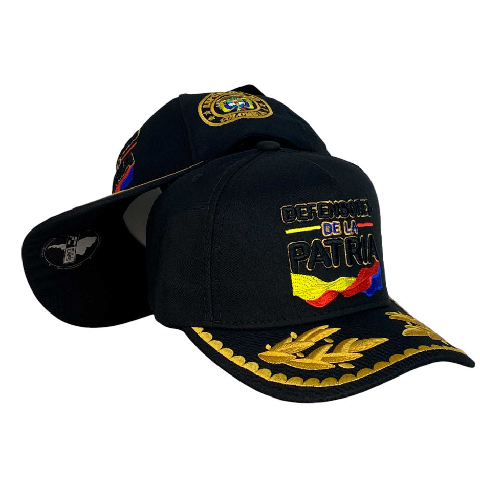 Gorra Colombia Negra con Bordado en Relieve y Visera con Laurel.