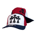 Gorra Full Caps Tricolor con Bordado de Cruces y Visera Azul.