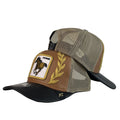 Gorra Full Corral Marrón en Cuero con Bordado de Caballo y Visera Negra.