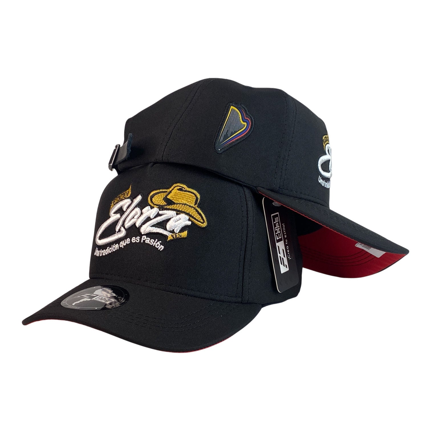 Gorra Elorza Negra con Bordado en Relieve y Visera Roja.