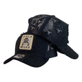 Gorra Full Caps Negra en Gamuza con Bordado de Oveja y Malla Negra.