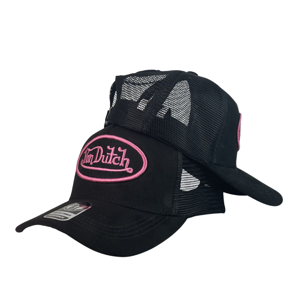Gorra Von Dutch Negra con Malla Negra y Bordado en Relieve.