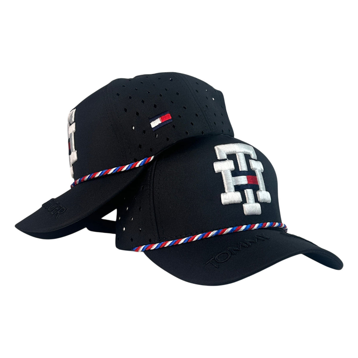 Gorra Tommy Negra con Bordado en Relieve y Cordón Trenzado.