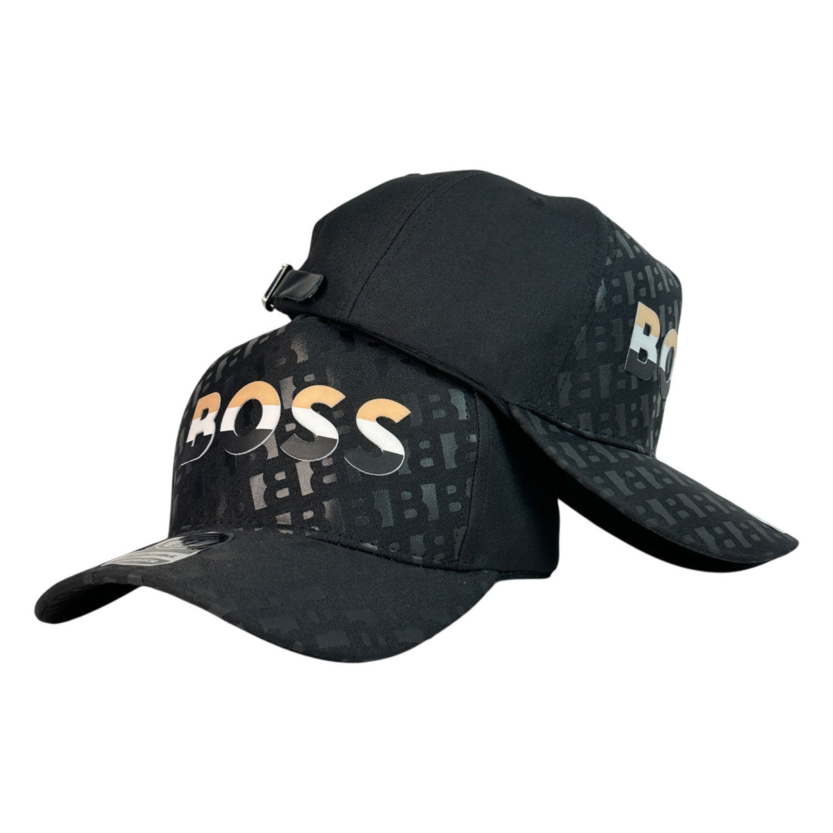 Gorra Hugo Boss Negra con Estampado Monograma y Logo en Relieve.