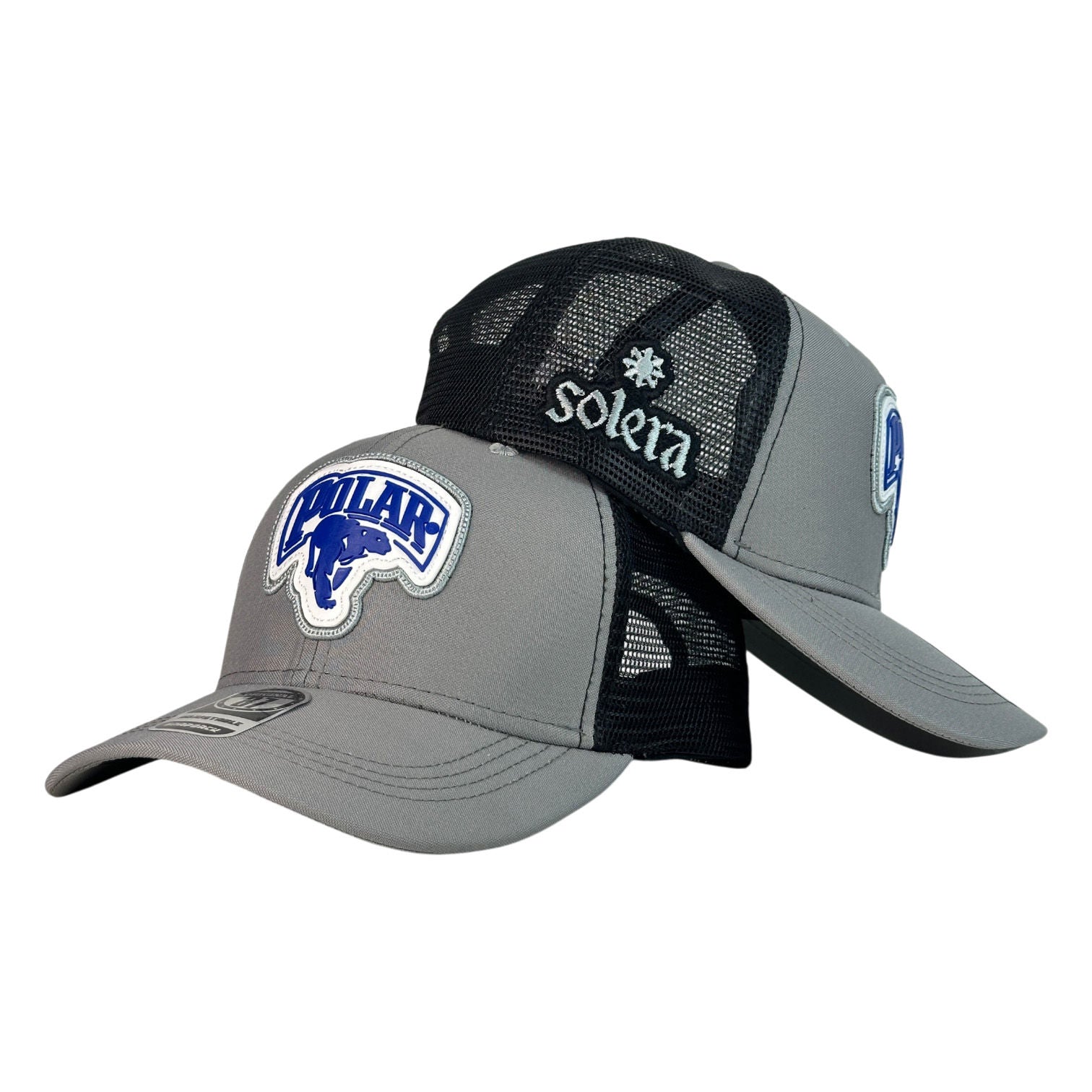 Gorra Venezuela Gris con Malla Negra y Bordado de Polar.