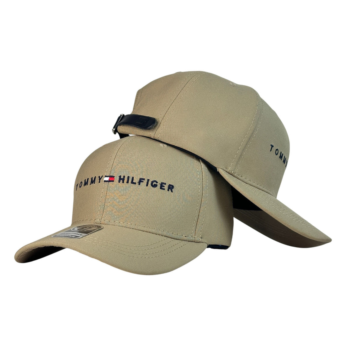 Gorra Tommy Beige con Bordado en Relieve y Cierre de Cuero.