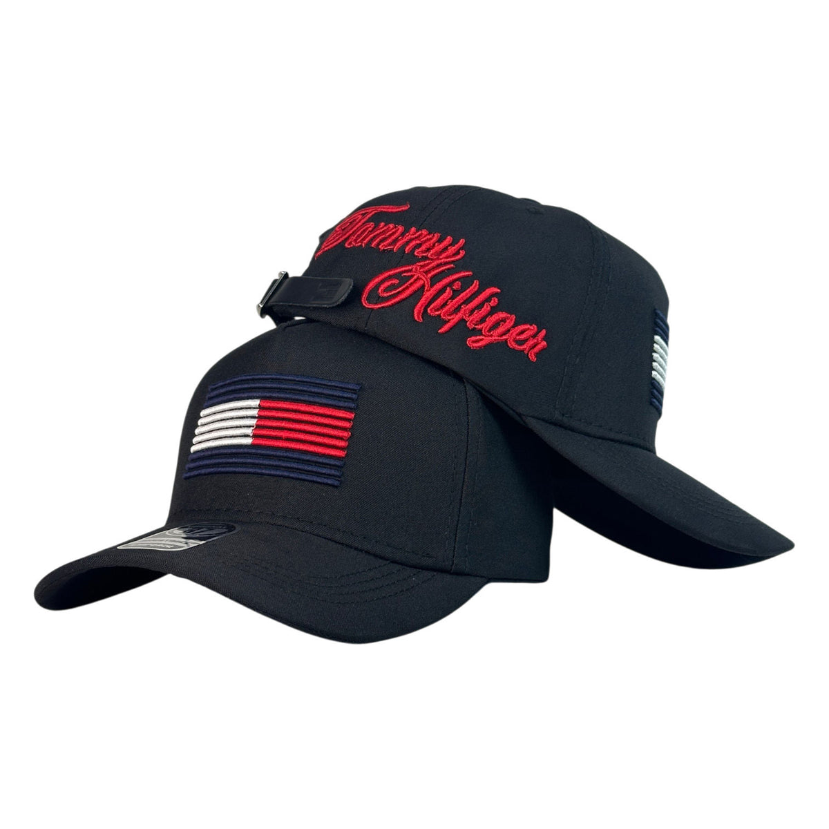 Gorra Tommy Negra con Bordado en Relieve y Cierre de Cuero.
