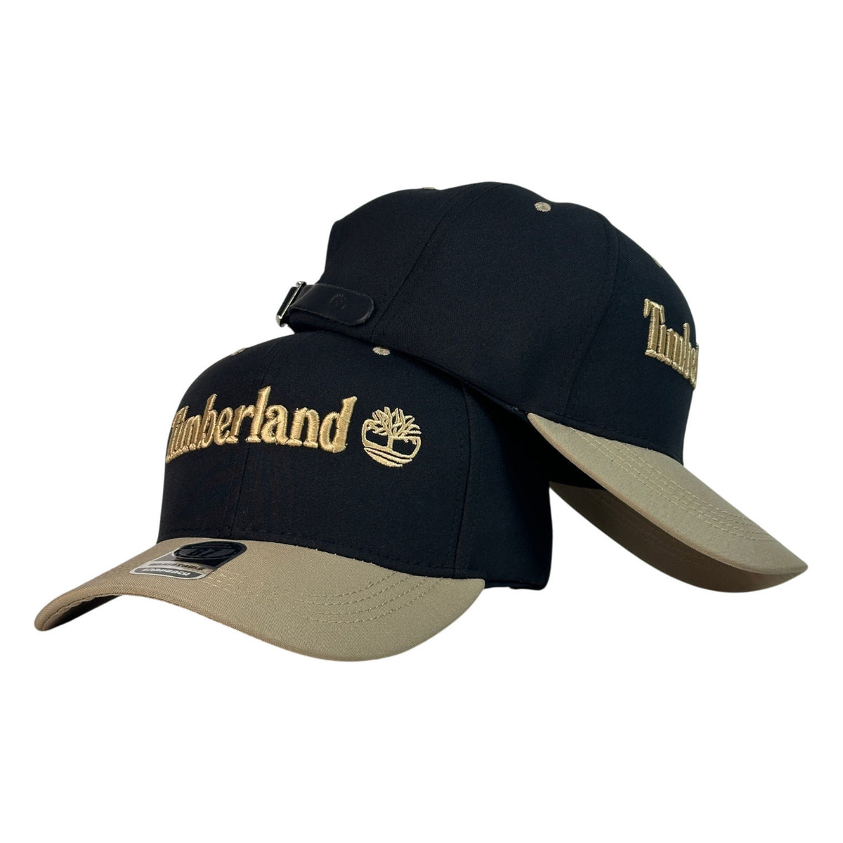 Gorra Timberland Negra con Visera Beige y Bordado en Relieve.