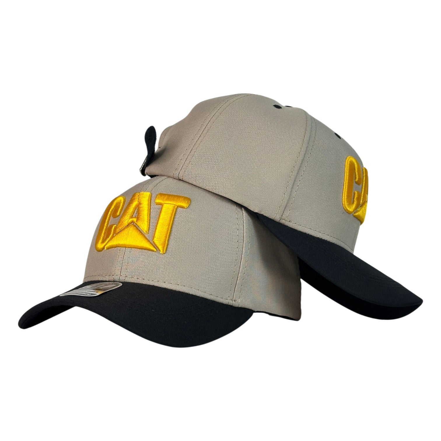 Gorra Caterpillar Gris con Visera Negra y Bordado en Relieve.