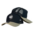 Gorra Caterpillar Negra con Malla Negra y Visera Beige.