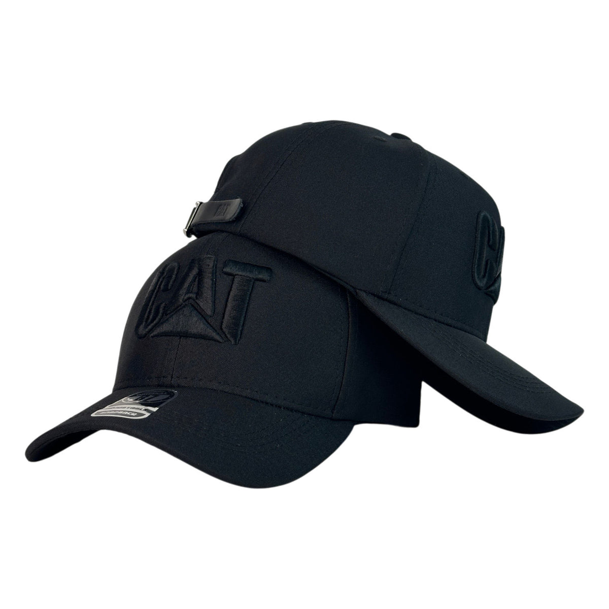 Gorra Caterpillar Negra con Bordado en Relieve y Cierre de Cuero.
