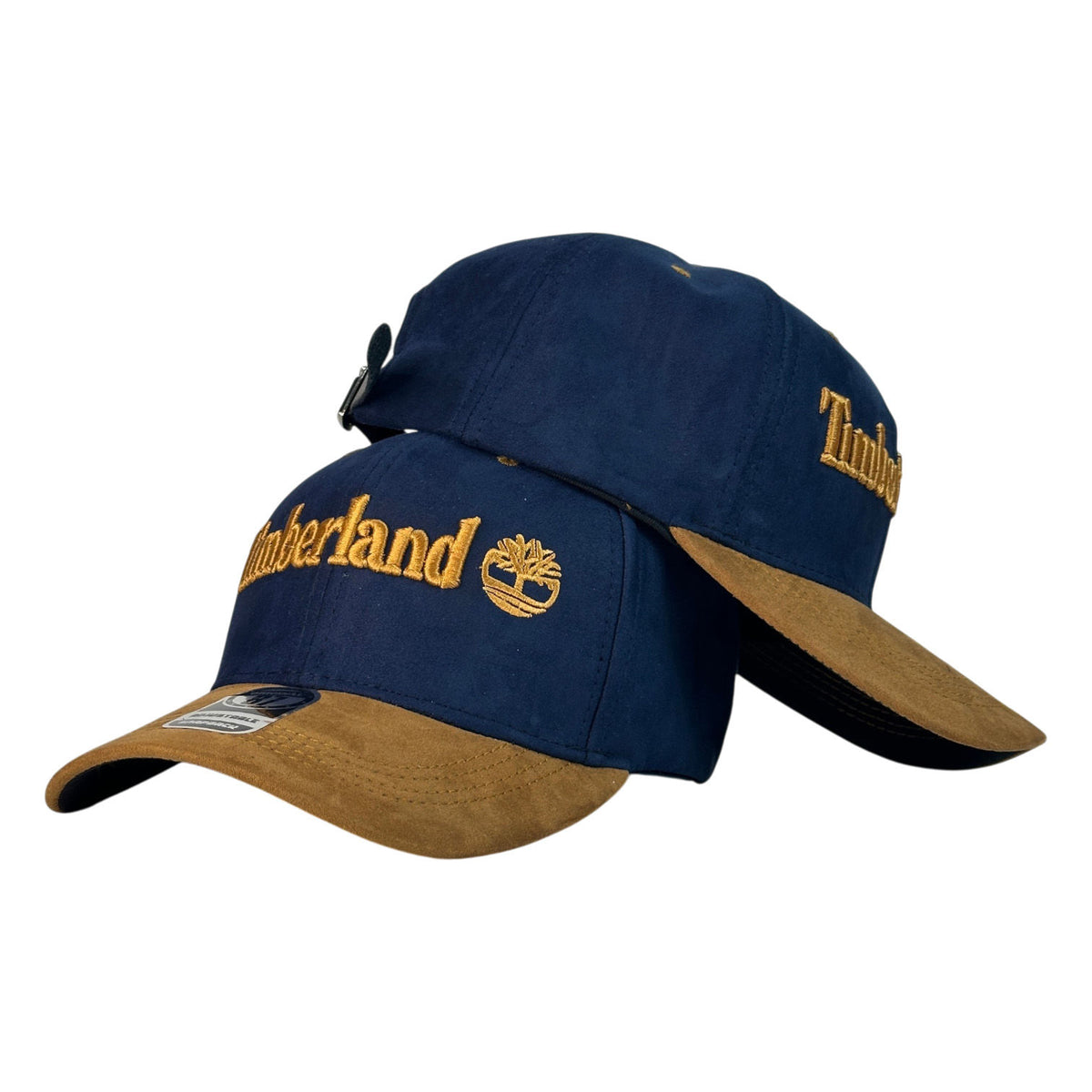 Gorra Timberland Azul en Gamuza con Visera Miel y Bordado en Relieve.