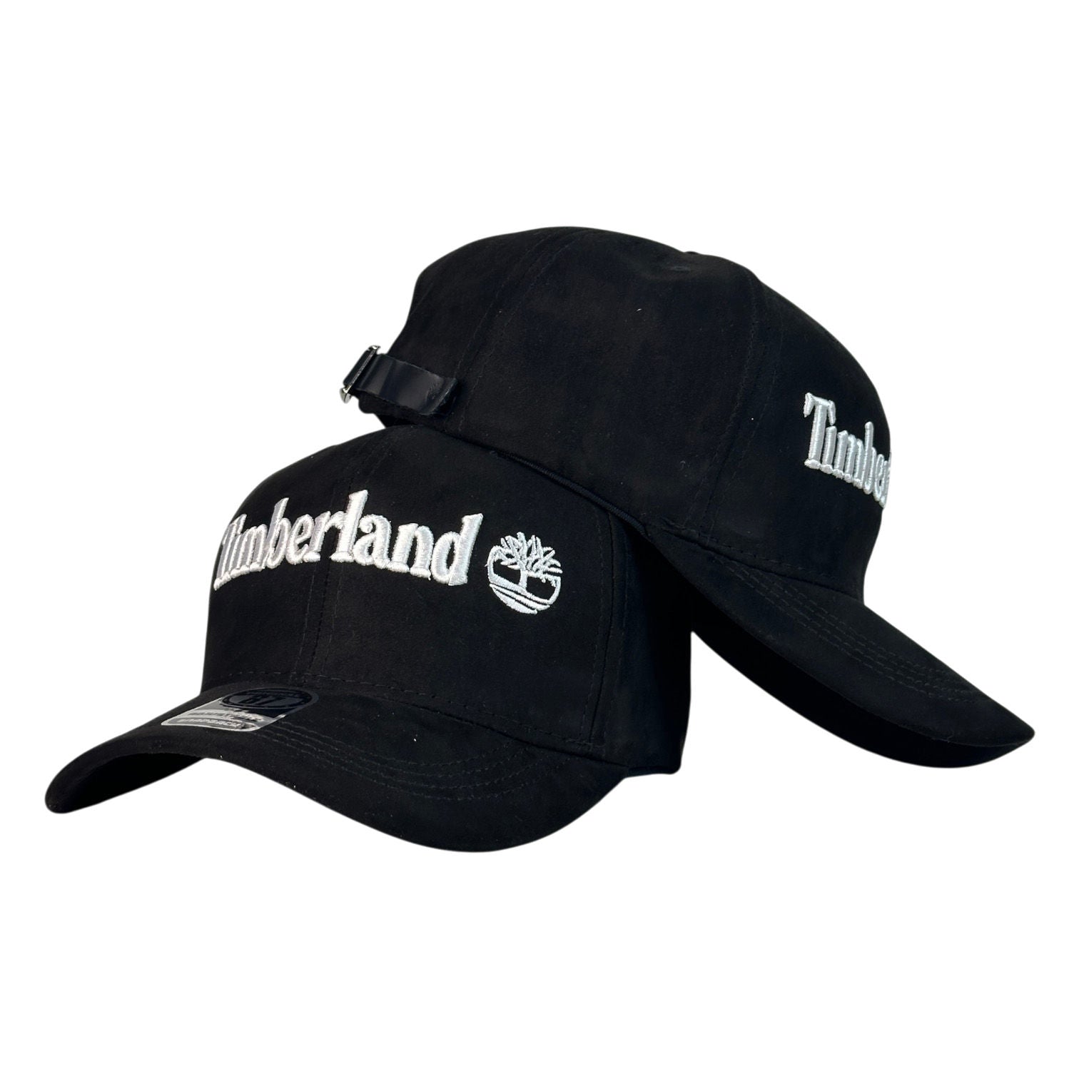 Gorra Timberland Negra en Gamuza con Bordado en Relieve y Cierre de Cuero.