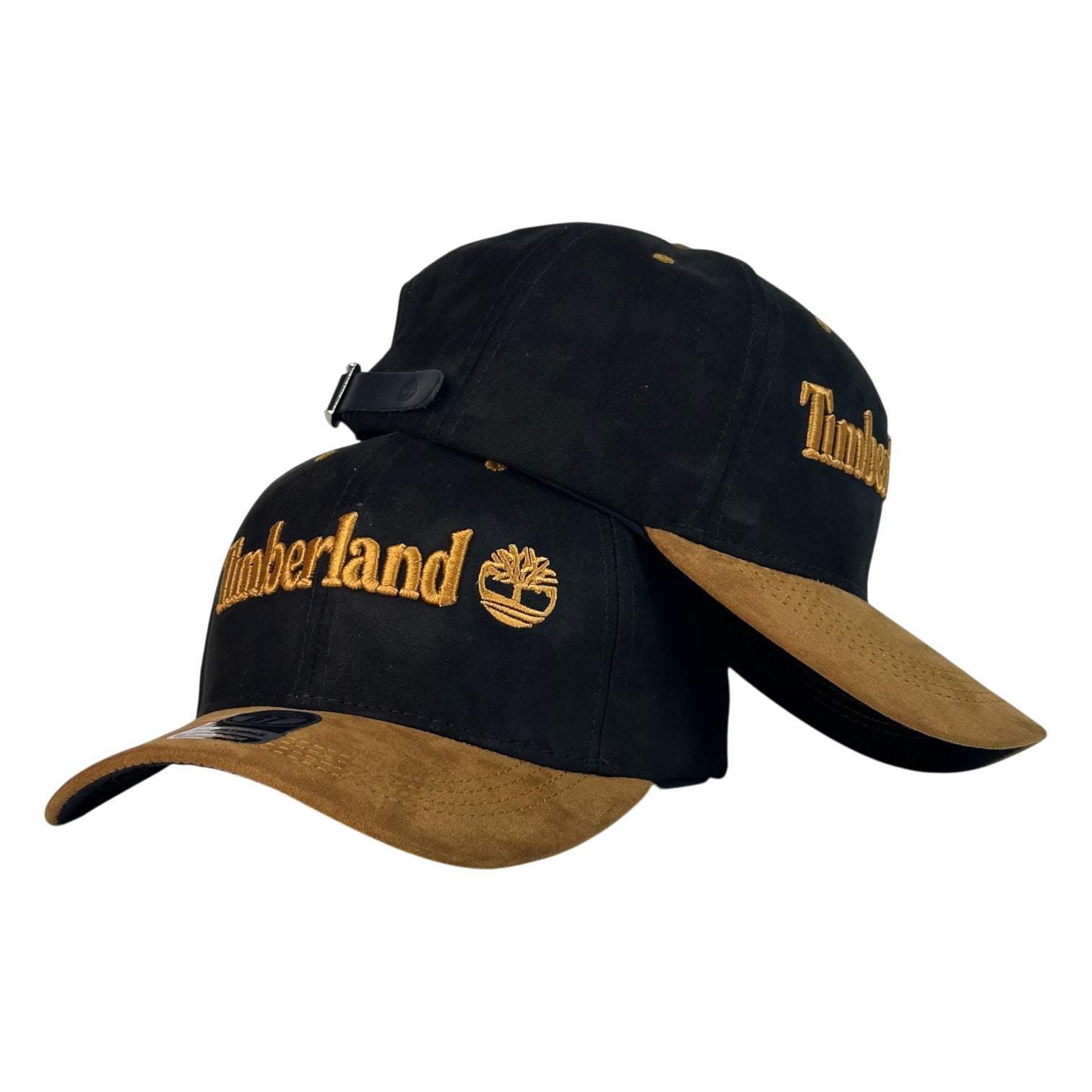 Gorra Timberland Negra en Gamuza con Visera Miel y Bordado en Relieve.