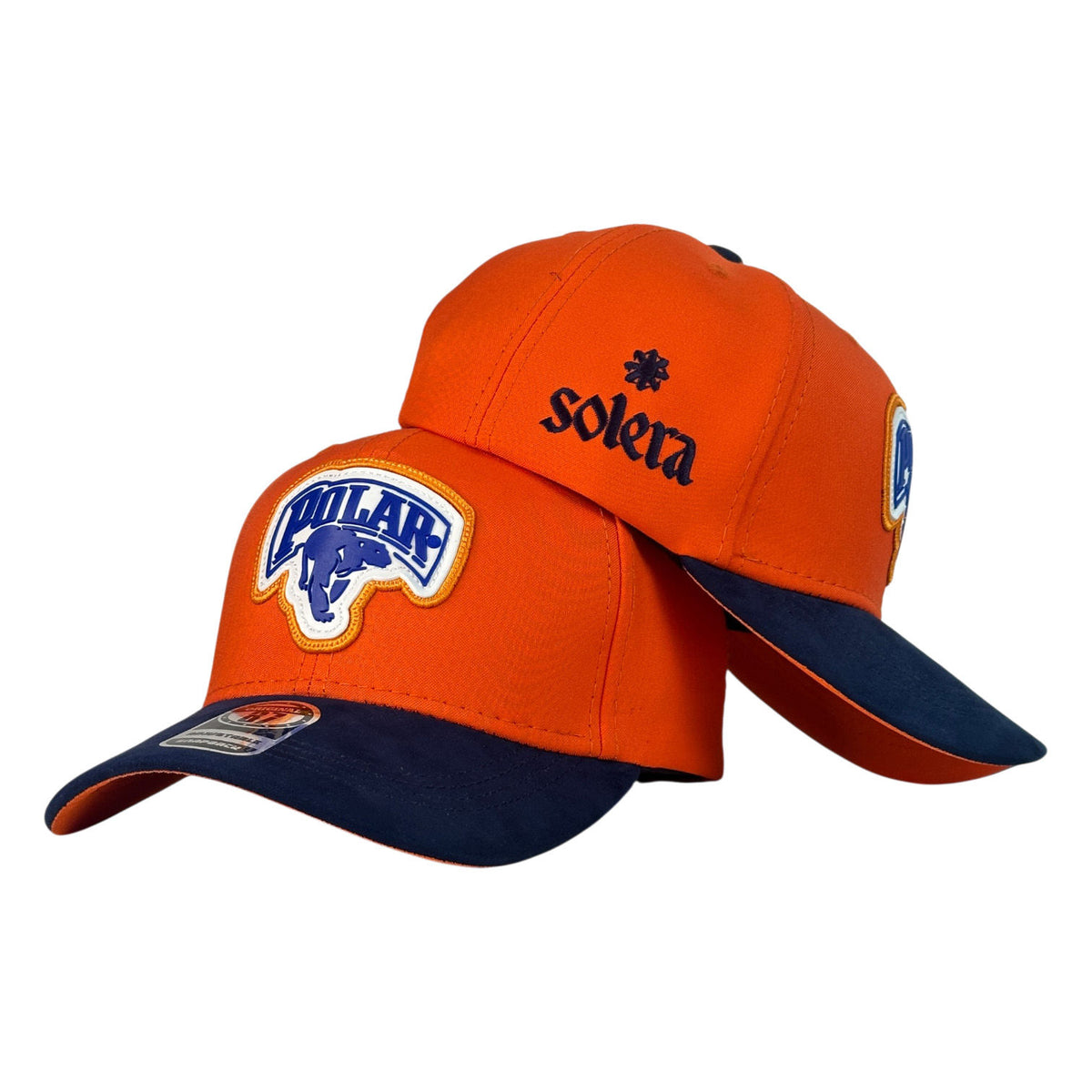 Gorra Venezuela Naranja con Visera Azul y Bordado de Polar.