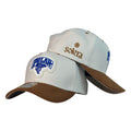 Gorra Venezuela Blanca en Gamuza con Visera Marrón y Bordado Solera.