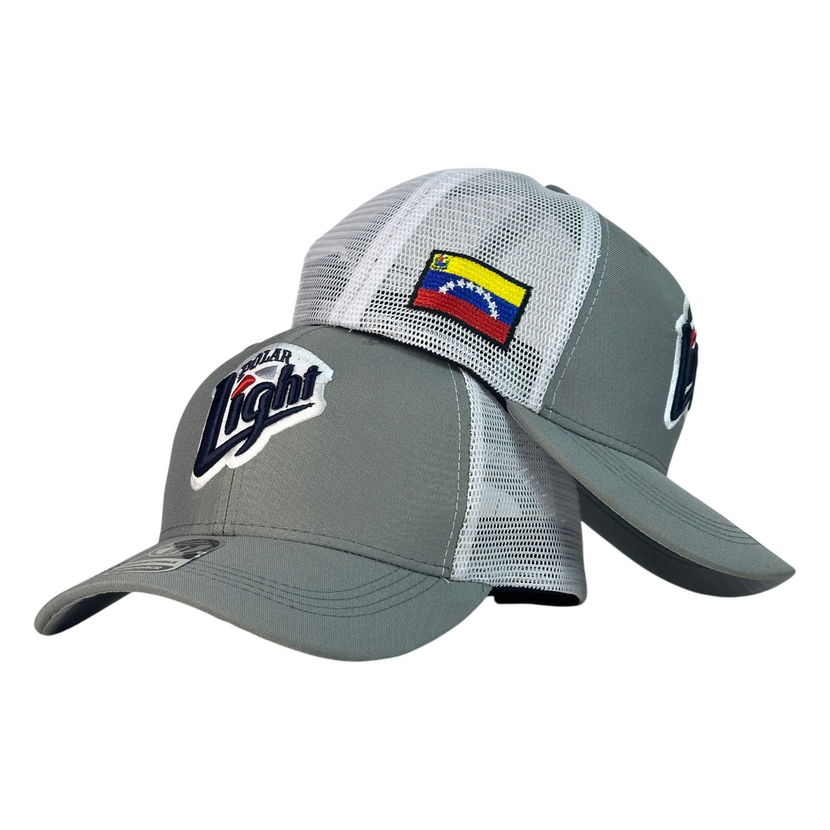 Gorra Venezuela Gris con Malla Blanca y Bordado Polar Light.