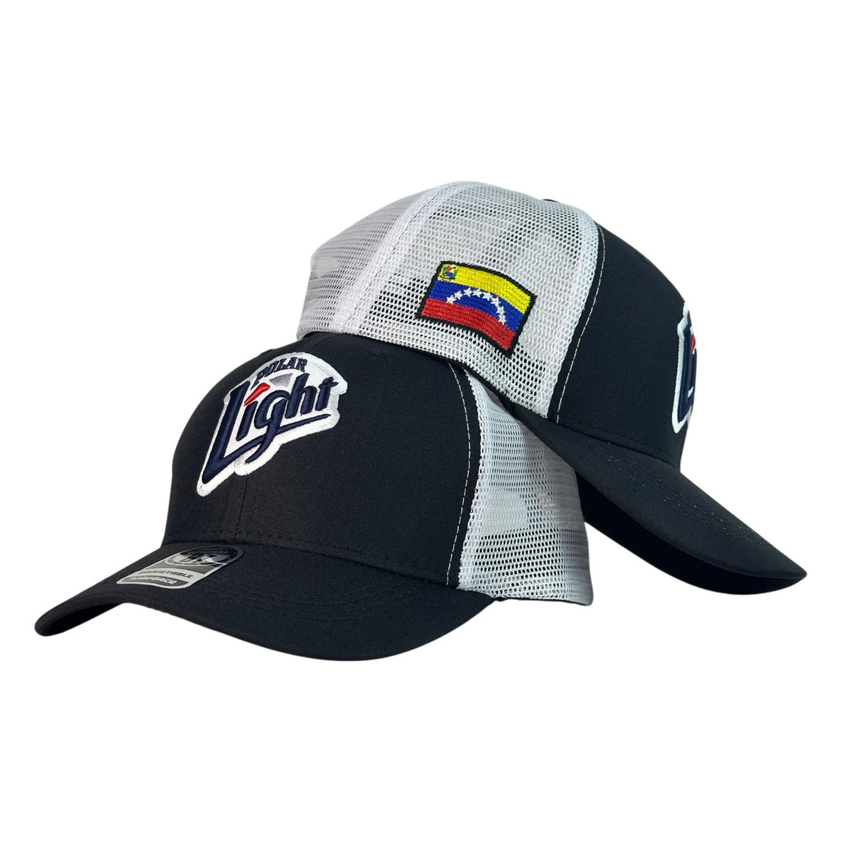 Gorra Venezuela Negra con Malla Blanca y Bordado de Alta Densidad.