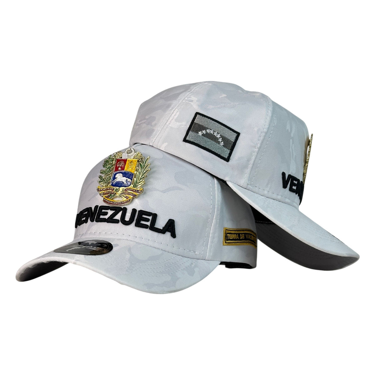 Gorra Venezuela Blanca con Escudo Metálico y Bordado en Relieve.