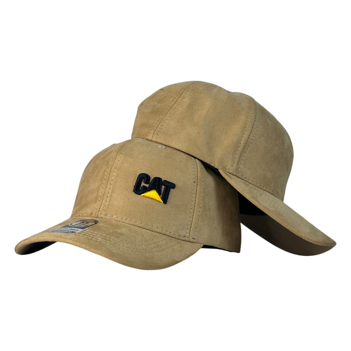 Gorra Caterpillar Beige en Gamuza con Bordado en Relieve y Visera Curva.