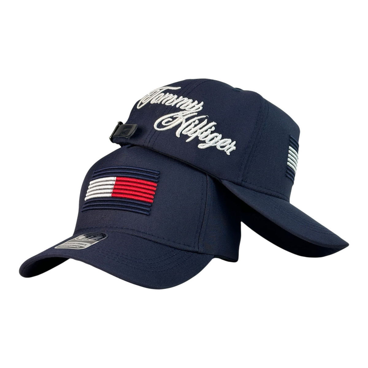 Gorra Tommy Azul con Bordado en Relieve y Parche de Bandera.