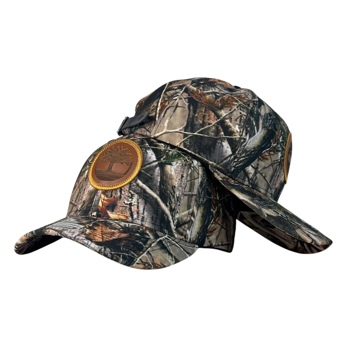 Gorra Timberland Camo con Parche de Cuero y Cierre de Hebilla.