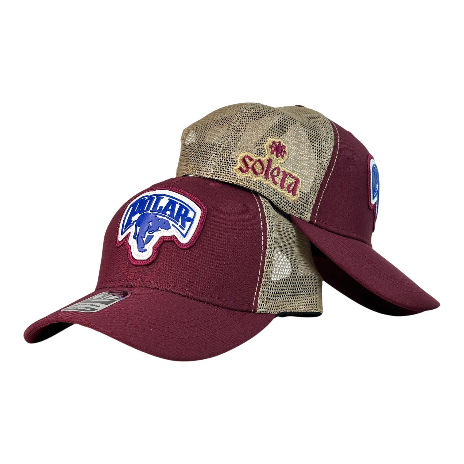 Gorra Venezuela Vinotinto con Malla Beige y Bordado de Alta Densidad.