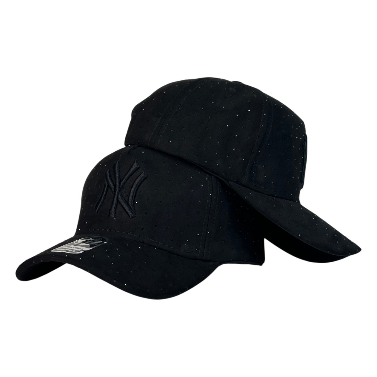 Gorra Full Caps Negra en Gamuza con Cristales y Bordado en Relieve.