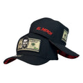 Gorra Full Caps Negra con Estampado de Billete y Bordado en Relieve.