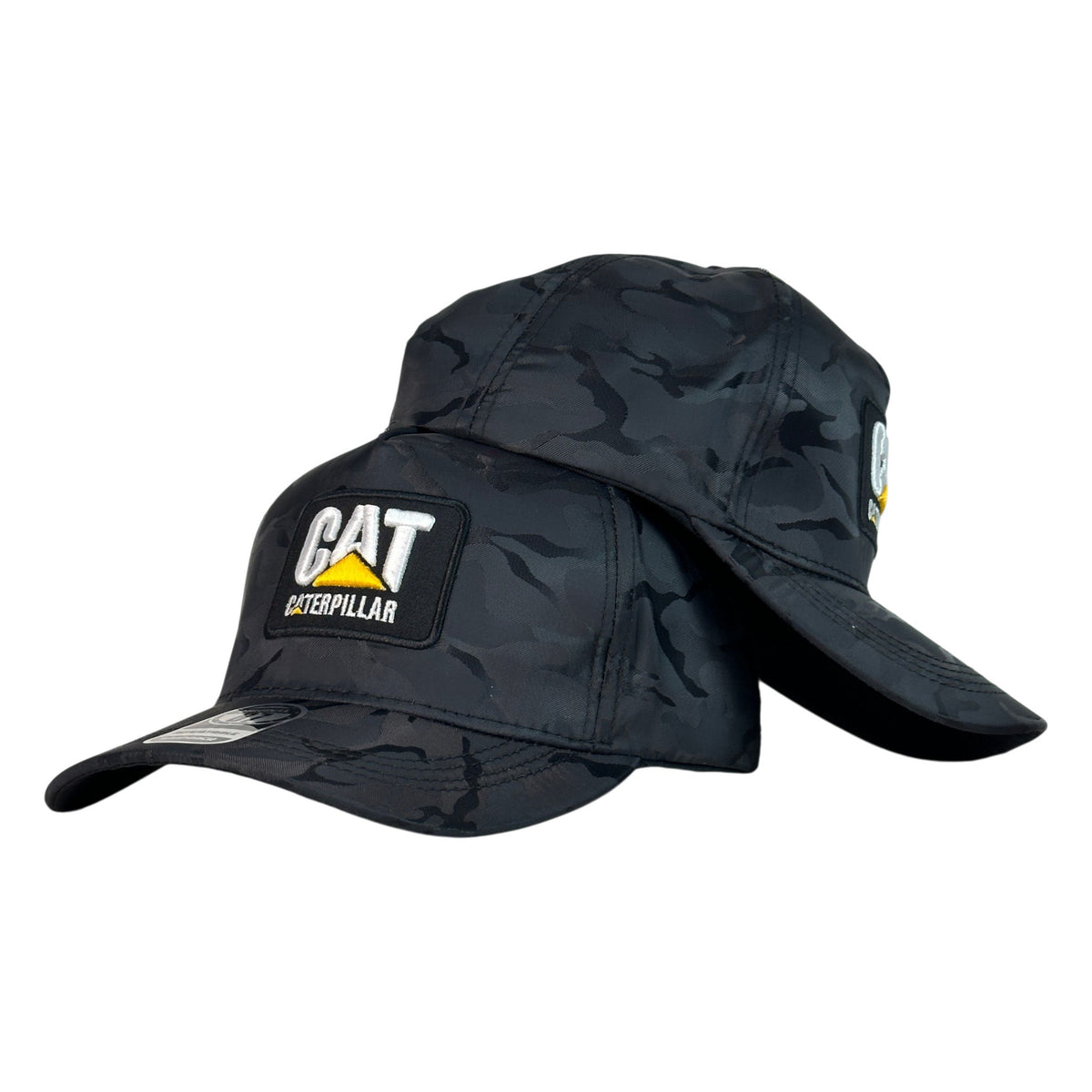 Gorra Caterpillar Camo Negra con Parche Frontal y Bordado en Relieve.