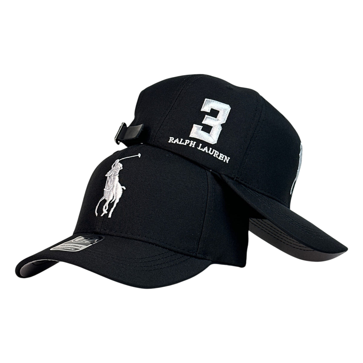 Gorra Polo Negra con Bordado en Relieve y Número 3.