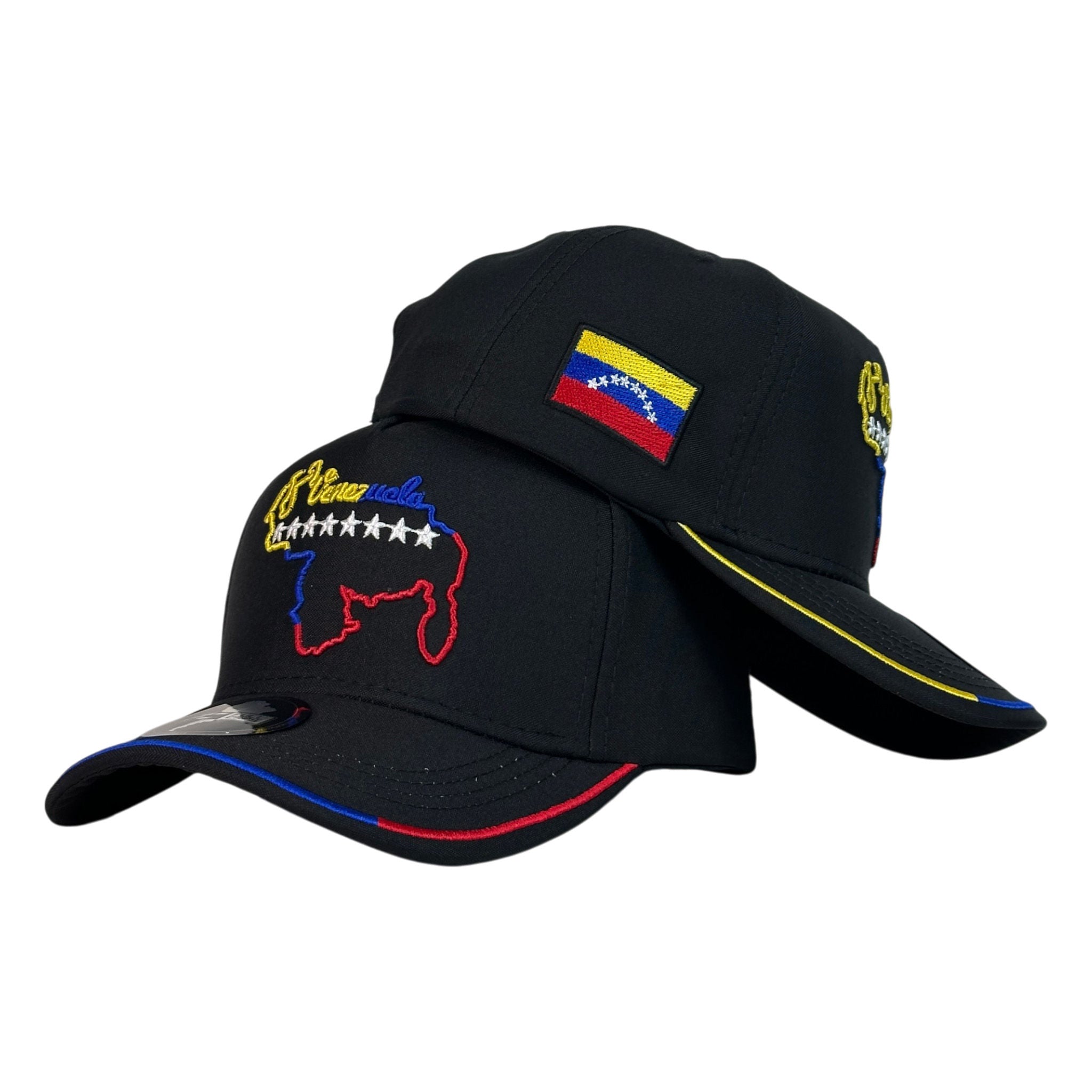 Gorra Venezuela Negra con Bordado de Mapa y Bandera Lateral.