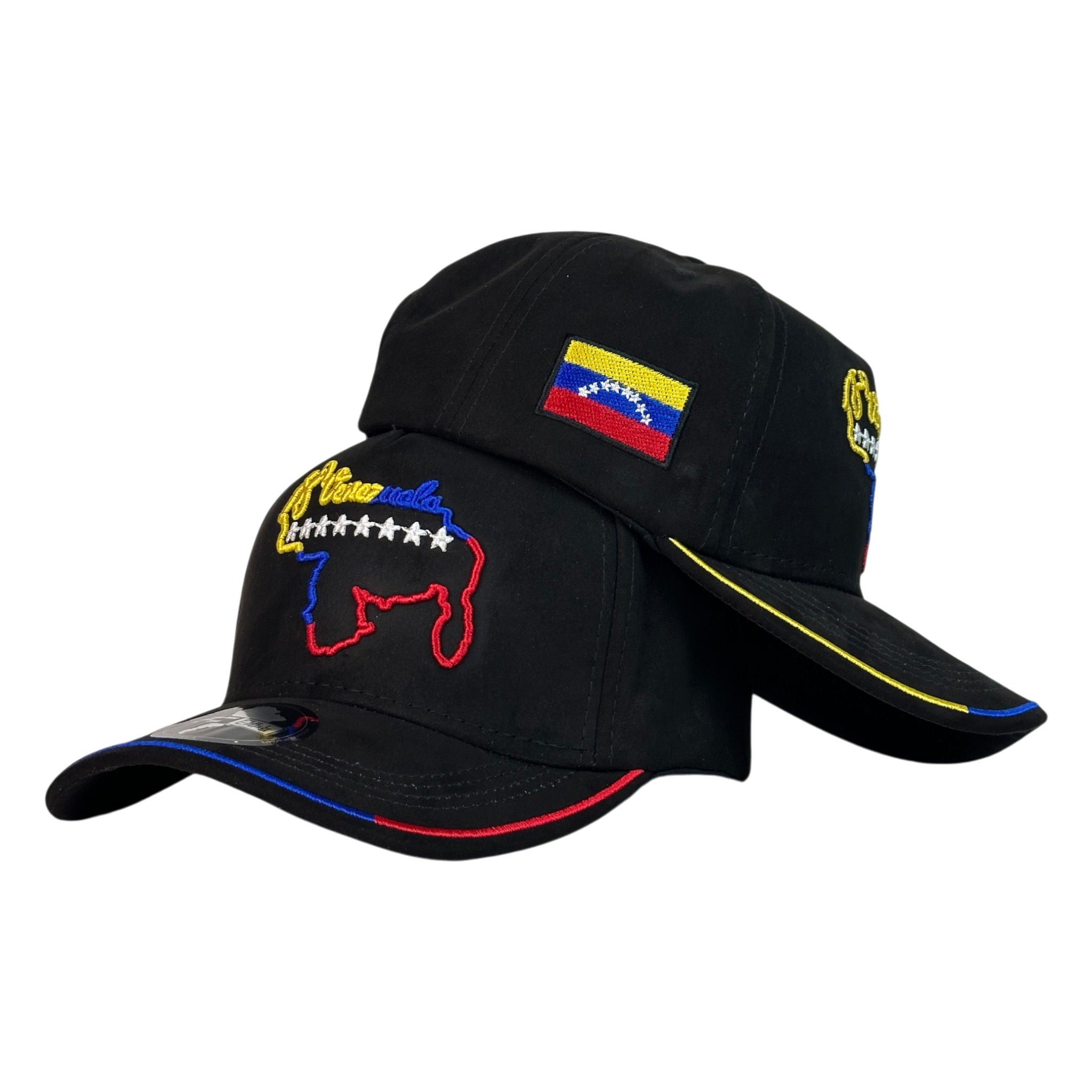 Gorra Venezuela Negra con Bordado en Relieve y Parche de Bandera.