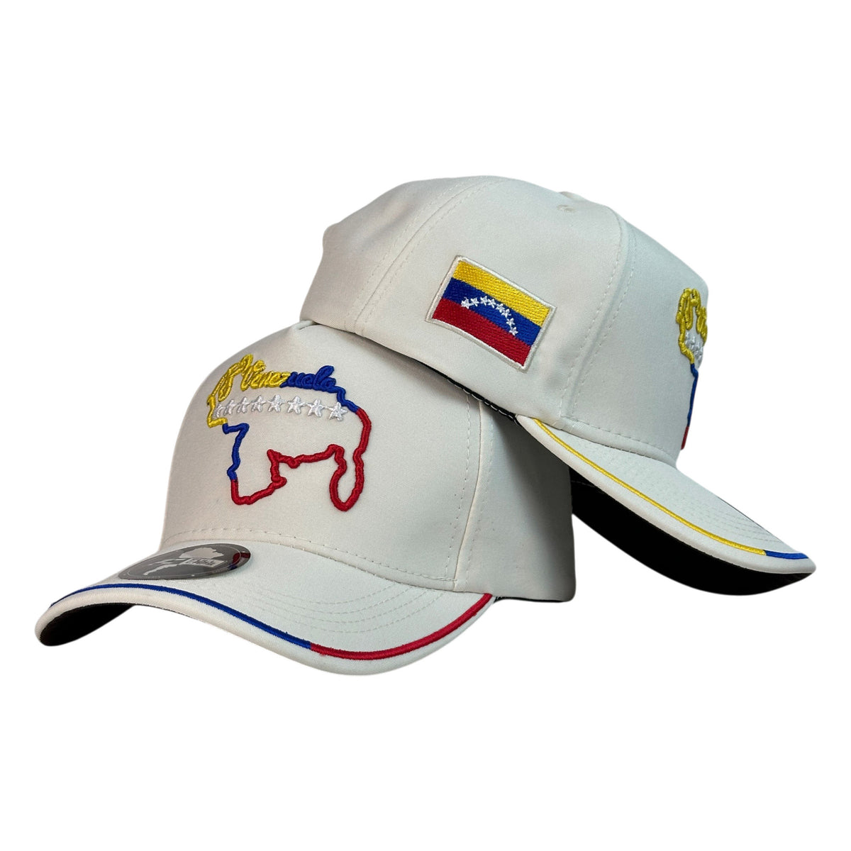 Gorra Venezuela Blanca con Bordado en Relieve y Parche de Bandera.